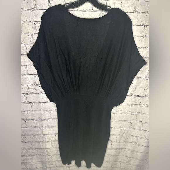 Black Dress V-Neck women’s elephant arms Solid M/L sweater loose fit midi - Picture 4 of 7